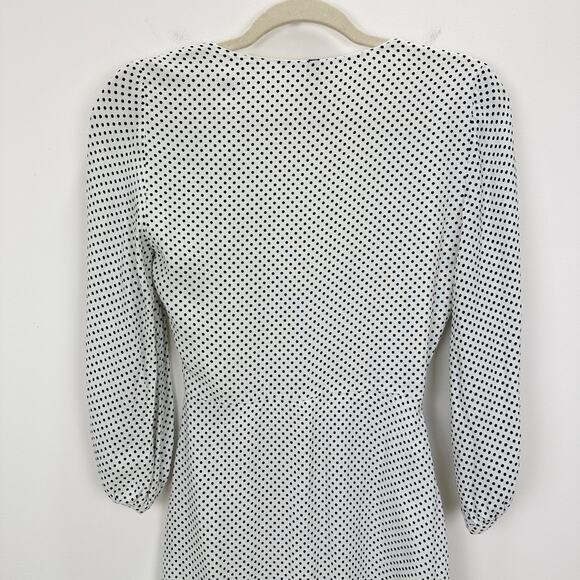 Zara Polka Dot Mini Wrap Romper White Black Ruffle Viscose Long Sleeve XS - Picture 6 of 12